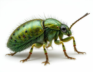 Naklejka premium Detailed Green Bug Insect with Unique Antennae on White Background in Macro Shot