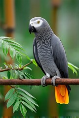 Obraz premium Grey Parrot on Branch