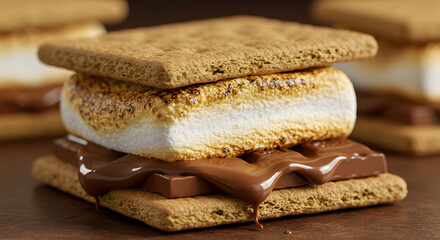 Deliciously Toasted S'mores With Melted Chocolate And Graham Crackers