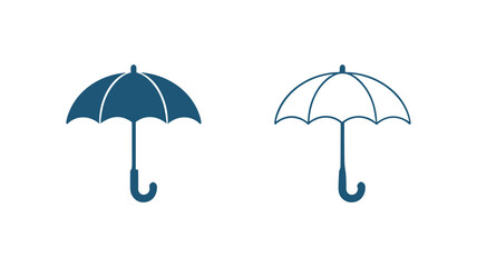 Pair of Umbrellas: Two elegant umbrella icons, one solid and one outlined, symbolizing protection, weather resistance, and versatile design applications.