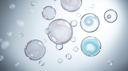 Light digital bubbles float randomly with soft reflections, glowing in a haze of pastel tones.