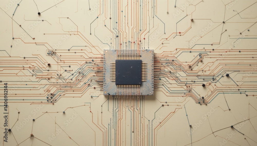 Aufkleber Detailed close-up of a circuit featuring a micro microprocessor showcasing advanced technology and engineering design