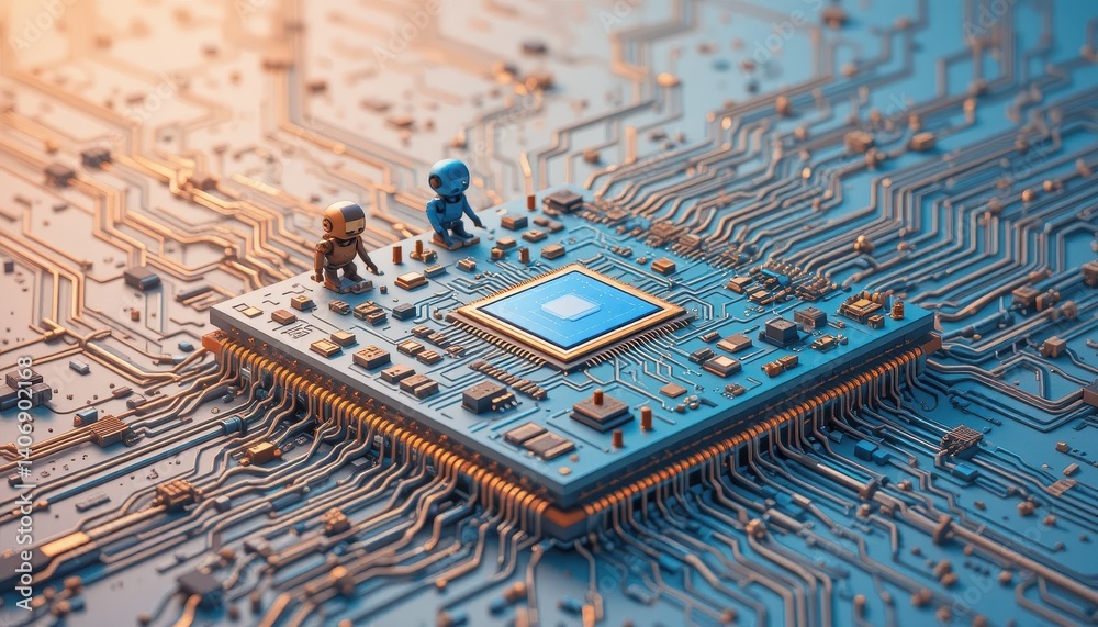 Aufkleber Close-up of a computer chip highlighting advanced technology and precision engineering in electronics design