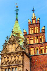 Naklejka premium Wroclaw, Poland Old Town Hall towers at Market Square