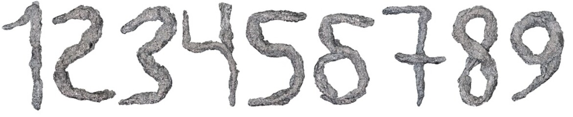 Isolated set of numbers made of foil