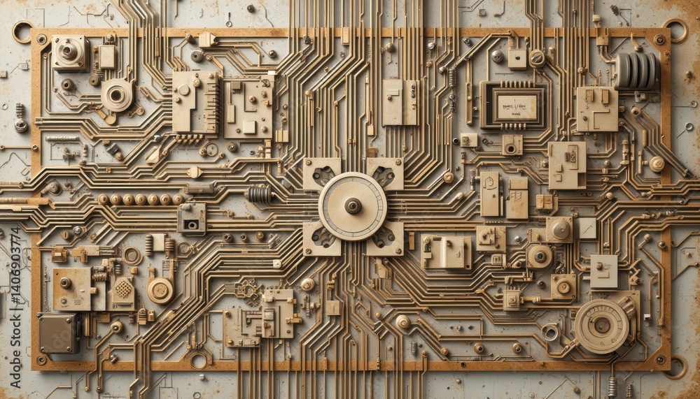 Poster Circuit board featuring an integrated clock component demonstrating timekeeping functionality in electronic design