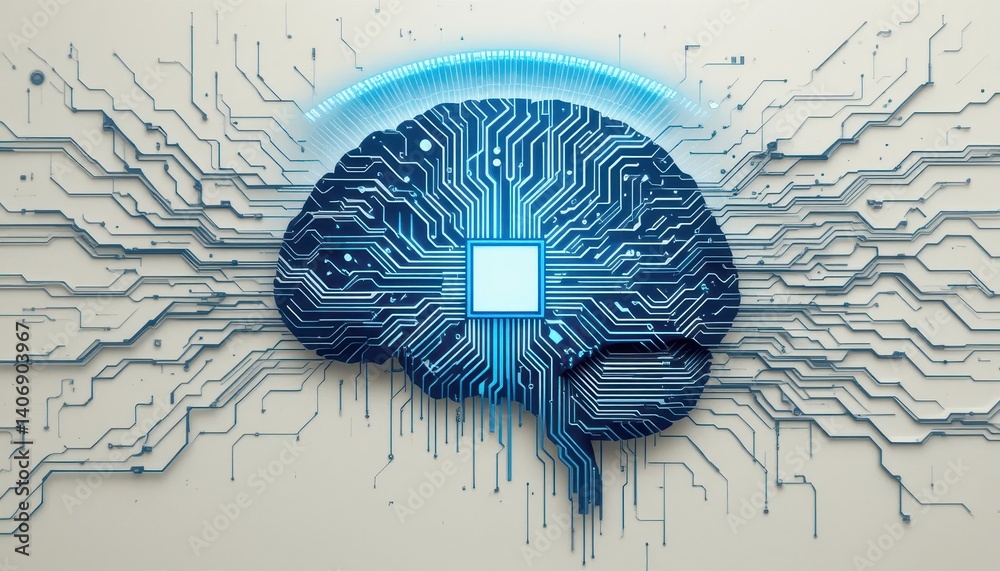 Aufkleber intricate illustration of a brain incorporating a central circuit design to symbolize the fusion of 