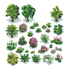 Isometric Bushes and Plants Collection Illustration
