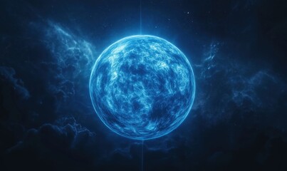 Fototapeta premium Glowing Blue Star in Cosmic Space with Ethereal Clouds and Stellar Background