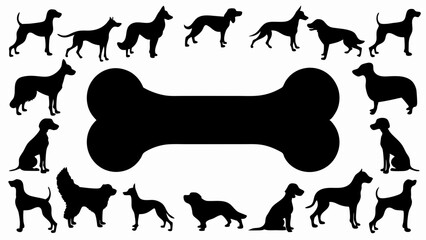set of dogs silhouettes