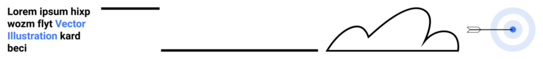 Arrow hitting central target in clouds with minimalist lines. Ideal for focus, precision, goal setting, achievement, strategy, planning, concepts. Perfect for a simple landing page