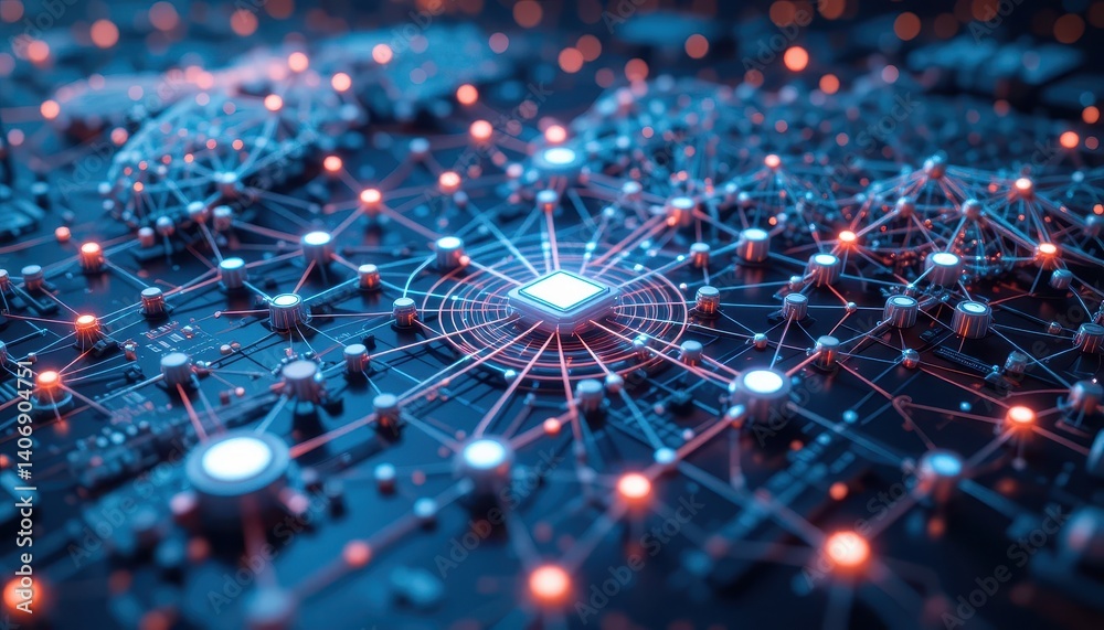 Aufkleber Abstract network of connected lines representing digital connections and data flow in a modern technology concept