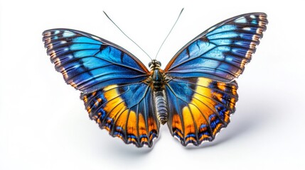 Blue and Orange Butterfly on White Background