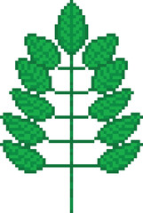 Rowan leaf pixel art. Retro video game style ash-tree leaves icon. 2d vector symbol.