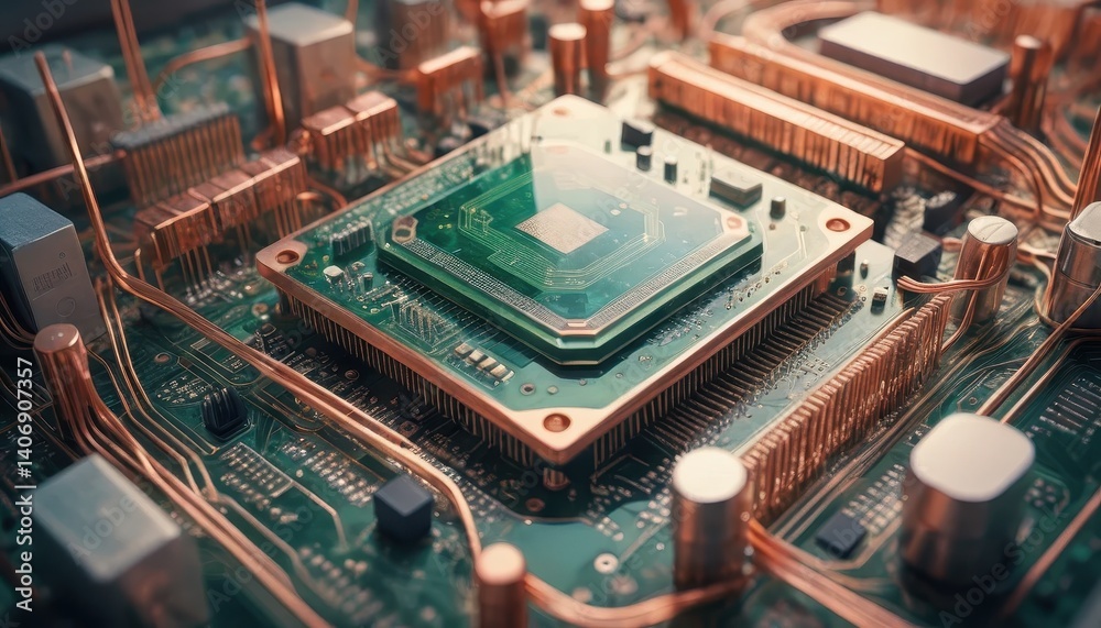 Aufkleber Close-up view of a high-performance cpu chip showcasing its complex design and intricate circuitry for computing power