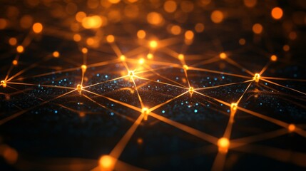 Abstract Digital Network with Orange and Blue Glowing Nodes