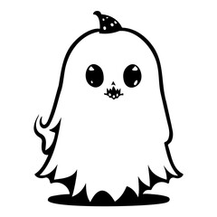 Spooky Cute Ghost Character Black And White Image