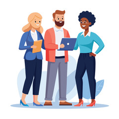 three-diverse-business-partners-standing-and-discus vector image on white background