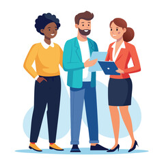 three-diverse-business-partners-standing-and-discus vector image on white background