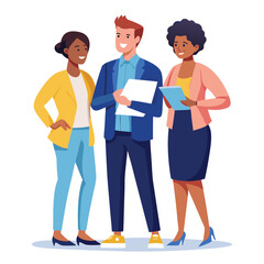 three-diverse-business-partners-standing-and-discus vector image on white background