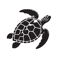 Deep-diving Loggerhead Sea Turtle silhouette, ruler of marine depths – Loggerhead Sea Turtle illustration – Minimalist Loggerhead Sea Turtle vector – Reptile silhouette

