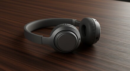 Sleek Black Headphones on Rich Wood: Minimalist Product Photography