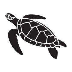 Silent Loggerhead Sea Turtle silhouette, drifting gracefully underwater – Loggerhead Sea Turtle illustration – Minimalist Loggerhead Sea Turtle vector – Reptile silhouette

