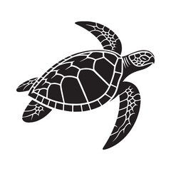 Peaceful Loggerhead Sea Turtle silhouette, gliding in ocean serenity – Loggerhead Sea Turtle illustration – Minimalist Loggerhead Sea Turtle vector – Reptile silhouette

