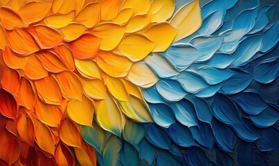 Obraz premium Vibrant abstract painting with textured petals in warm and cool color gradients