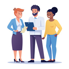 three-diverse-business-partners-standing-and-discus vector image on white background