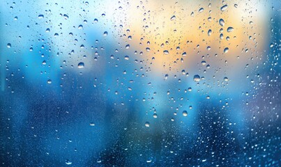 Raindrops on Window Glass with Blurred Background and Soft Colorful Light