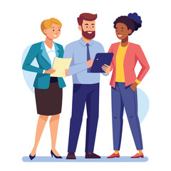 three-diverse-business-partners-standing-and-discus vector image on white background
