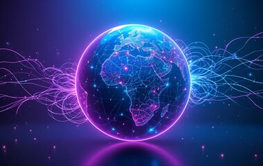 Obraz premium Earth and Network Background Image, Map, Internet, Digital, Light, Web, Banner Texture Advertising Poster