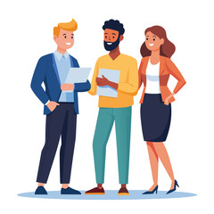 three-diverse-business-partners-standing-and-discus vector image on white background