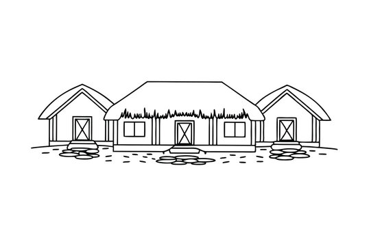 black and white houses with thatched roofs clip art preview