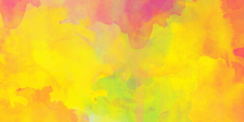 Color splashing on paper with watercolor splashes, Beautiful and colorful soft watercolor background.  hand painted and washed watercolor. Closeup color and texture of water color on paper for cover .