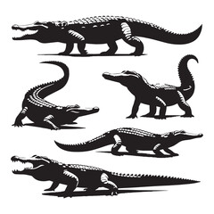 Silent Hunter Crocodile silhouette, its eyes scanning for prey – Crocodile illustration – Crocodile vector – Reptile silhouette

