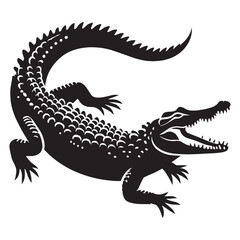 Imposing Crocodile silhouette, with a presence that commands the river – Crocodile illustration – Crocodile vector – Reptile silhouette

