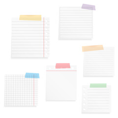 Paper and tape, blank white paper notes with colored tape