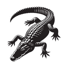 Graceful Crocodile silhouette, prowling the riverbank with purpose – Crocodile illustration – Crocodile vector – Reptile silhouette


