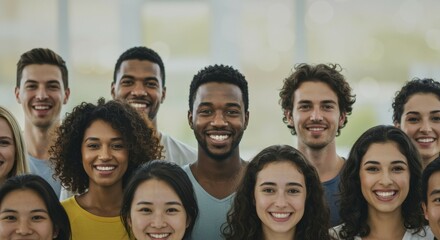 Obraz premium Diverse Group Smiling for Portrait in Bright Setting