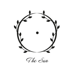 Obraz premium Astrological and astronomy sign of Sun with black branches and leaves. Vector symbol with botanical decoration on white background