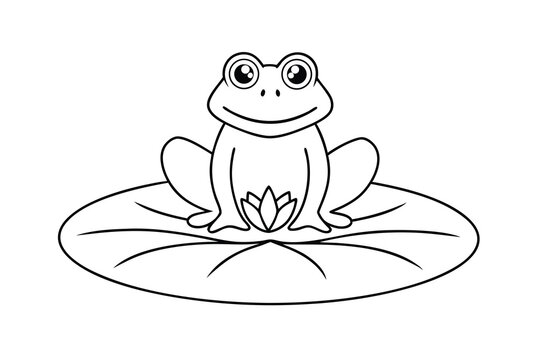 recommend clip art: Cute Frog Sitting On Lily Pad Line Art Illustration Isolated