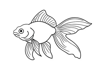 Outlined Goldfish Illustration Graceful Fins And Tail Aquatic Animal Graphic Design Element