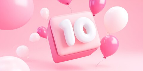 Fototapeta premium 3D Cartoon Birthday Celebration with Colorful Balloons and Cake