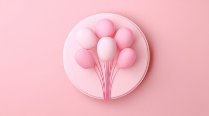 Minimal 3D Birthday Icon with Aligned Balloons on Pink Background