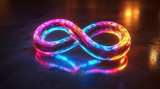 Colorful Infinity Symbol in 3D Render with Glowing Effects