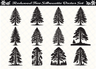 Fototapeta premium Black Color Redwood Tree Silhouette Vector Illustration for Digital and Print Design