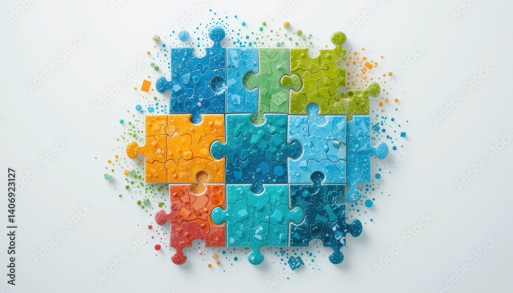 Leinwandbilder Artistic puzzle piece adorned with colorful paint splashes displaying creativity and imagination in design
