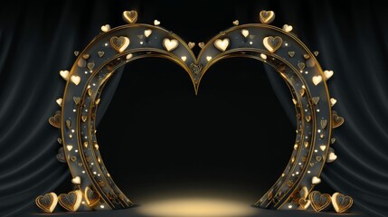 Elegant 3D Cartoon Heart Archway with Golden Accents
